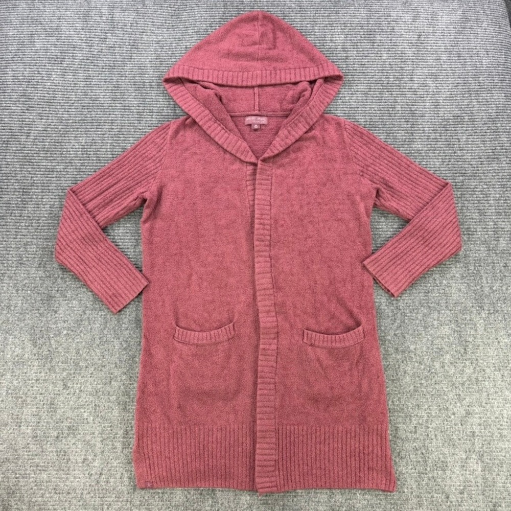Barefoot Dreams CozyChic Lite Hooded Cardigan XS Rose Pink Open Front‎ Sweater